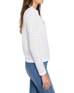 Petite Knit Eyelet Split Neck Top