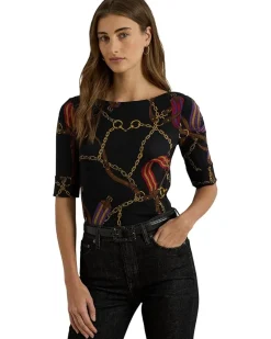 Petite Print Stretch Cotton Boatneck Tee