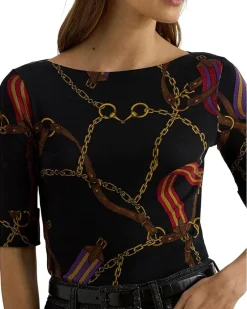 Petite Print Stretch Cotton Boatneck Tee