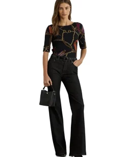 Petite Print Stretch Cotton Boatneck Tee