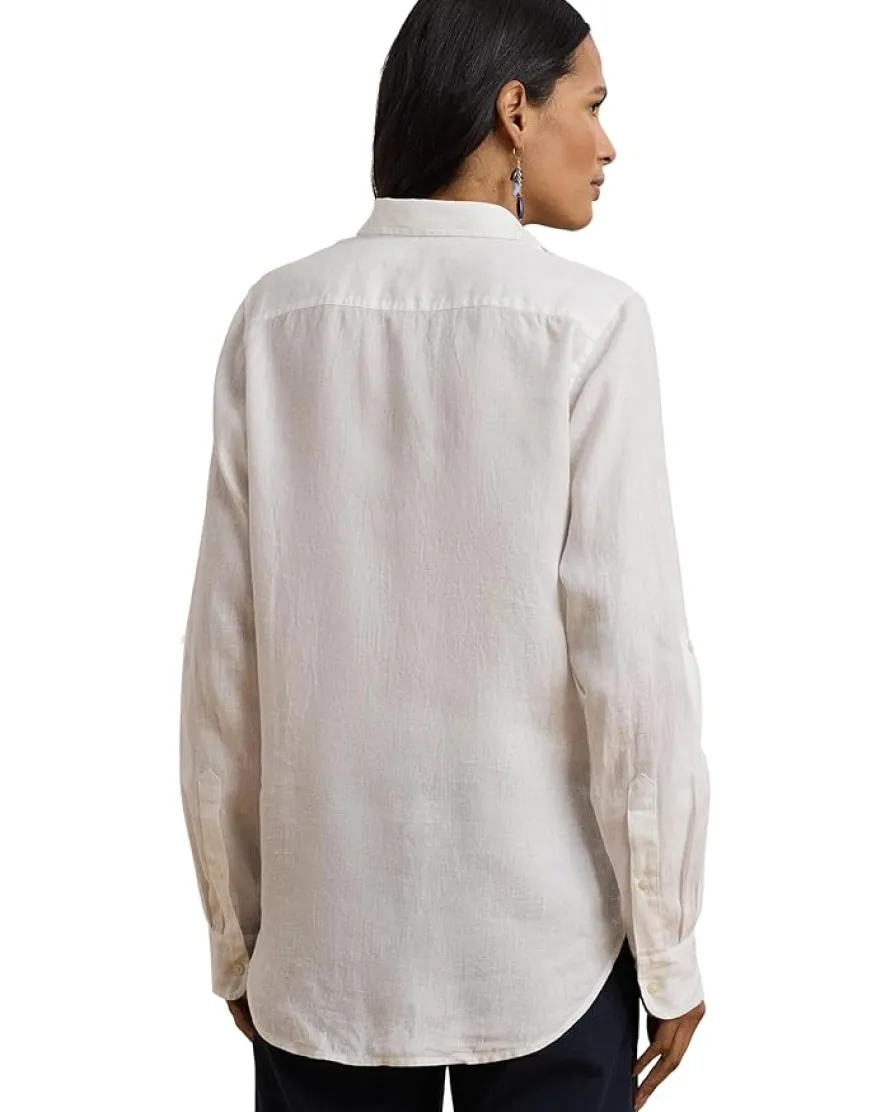 Petite Relaxed Fit Print Roll-Tab Sleeve Shirt