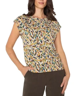 Petite Sleeveless Shoulder Pleat Boat Neck Knit Top