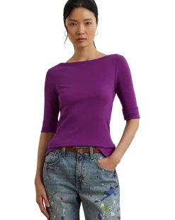 Petite Stretch Cotton Boatneck Tee