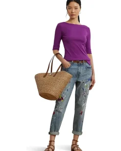 Petite Stretch Cotton Boatneck Tee