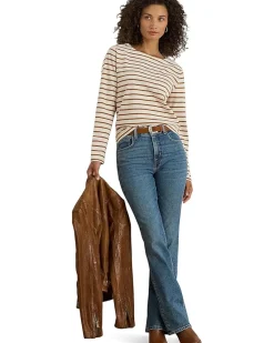 Petite Striped Jersey Snap-Trim Boatneck Top