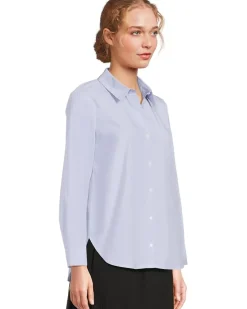 Petite Striped Poplin Classic Collar Long Shirt