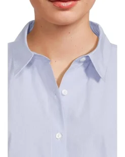 Petite Striped Poplin Classic Collar Long Shirt