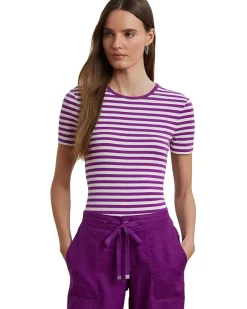 Petite Striped Stretch Cotton Crewneck Tee