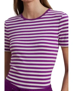 Petite Striped Stretch Cotton Crewneck Tee