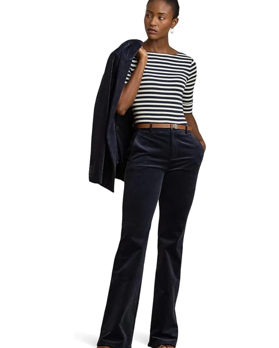 Petite Striped Stretch Cotton Boatneck Tee