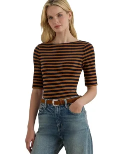 Petite Striped Stretch Cotton Boatneck Tee