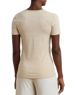 Petite Striped Stretch Cotton Crew Neck Tee