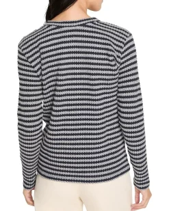 Petite Texture Stripe Button Shoulder Top