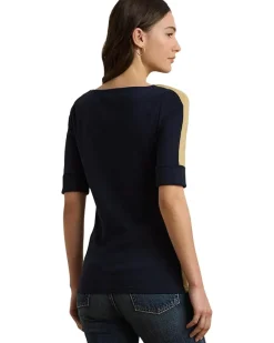 Petite Two-Tone Stretch Cotton Elbow-Sleeve Tee