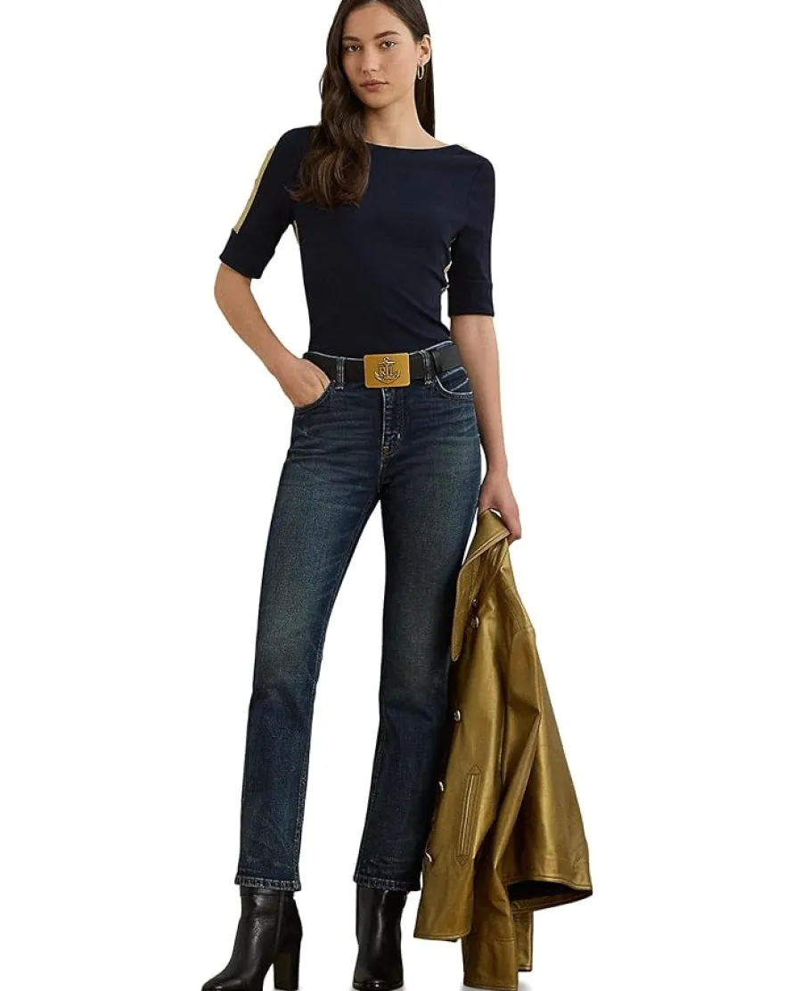 Petite Two-Tone Stretch Cotton Elbow-Sleeve Tee