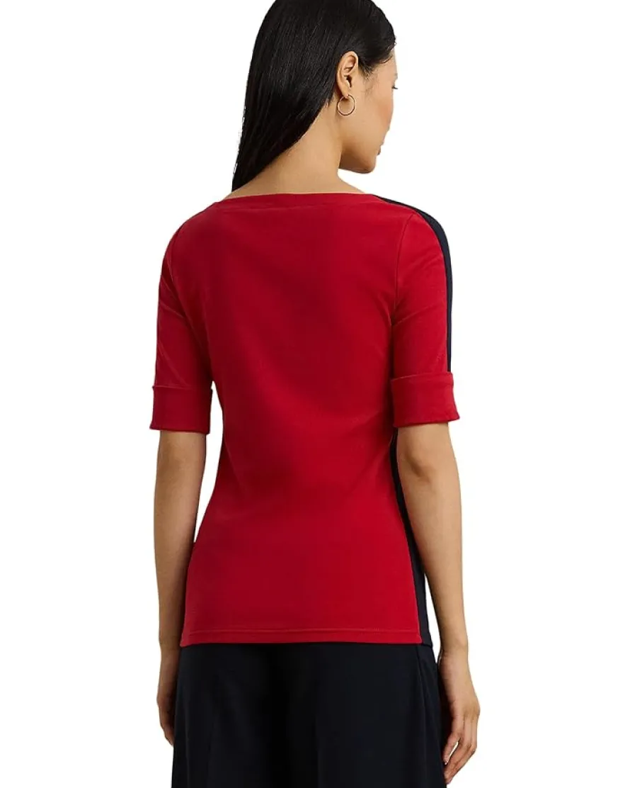 Petite Two-Tone Stretch Cotton Elbow-Sleeve Tee