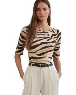 Petite Zebra-print Stretch Cotton Boatneck Tee