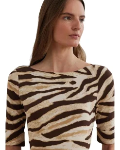 Petite Zebra-print Stretch Cotton Boatneck Tee