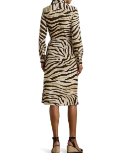 Petite Zebra-print Tie-front Crepe Shirtdress