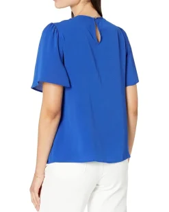 Pin Tuck Blouse with Flutter Sleeve