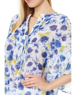 Pintuck Flutter Slv Henley Blouse