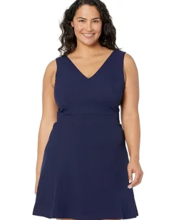 Pixie Crepe V-Neck Fit-and-Flare with Self Belt At Back Waist