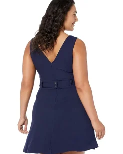 Pixie Crepe V-Neck Fit-and-Flare with Self Belt At Back Waist