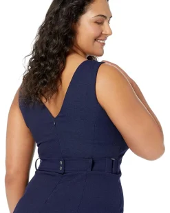 Pixie Crepe V-Neck Fit-and-Flare with Self Belt At Back Waist