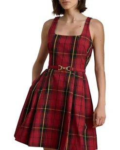 Plaid Belted Taffeta Cocktail Dress