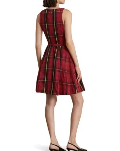 Plaid Belted Taffeta Cocktail Dress
