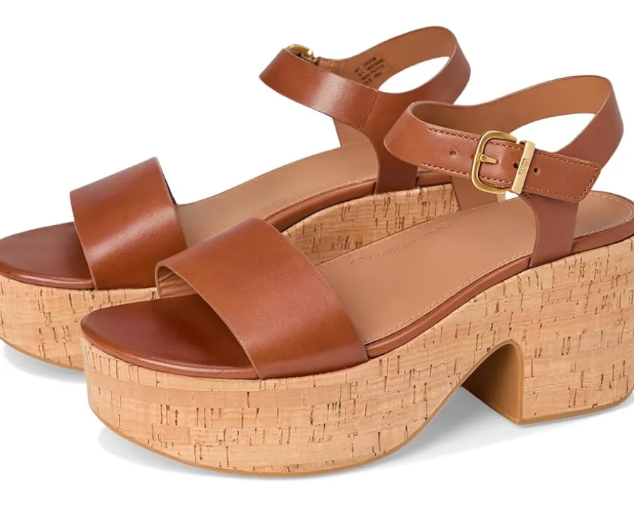 Platfforms Leather/Cork Heeled Ankle-Strap Sandals