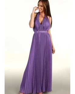 Pleated V-Neck Gown With 1" Self Belt