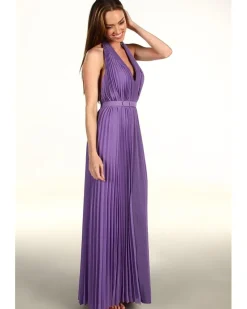 Pleated V-Neck Gown With 1