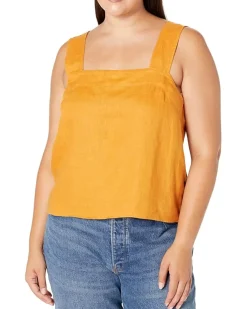 Plus 100% Linen Cross-Back Sleeveless Top