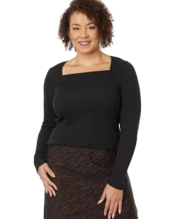 Plus Angled Neckline Long-Sleeve Top