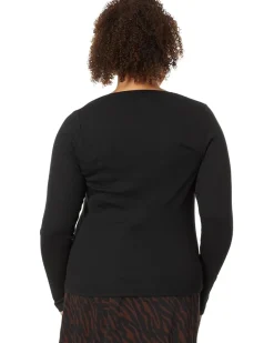 Plus Angled Neckline Long-Sleeve Top