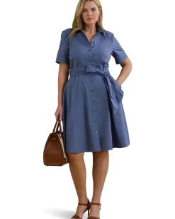 Plus Size Belted Cotton-Blend Shirtdress