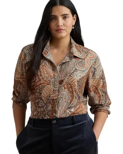 Plus Size Classic Fit Paisley Crepe Shirt