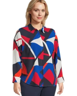 Plus Size Classic Fit Print Crepe Shirt