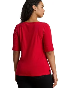 Plus Size Cotton Boat Neck T-Shirt