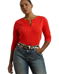 Plus Size Cotton Jersey Three-quarter-sleeve Tunic