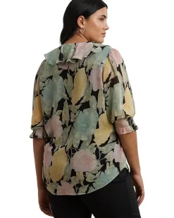 Plus Size Floral Georgette Ruffle-trim Blouse