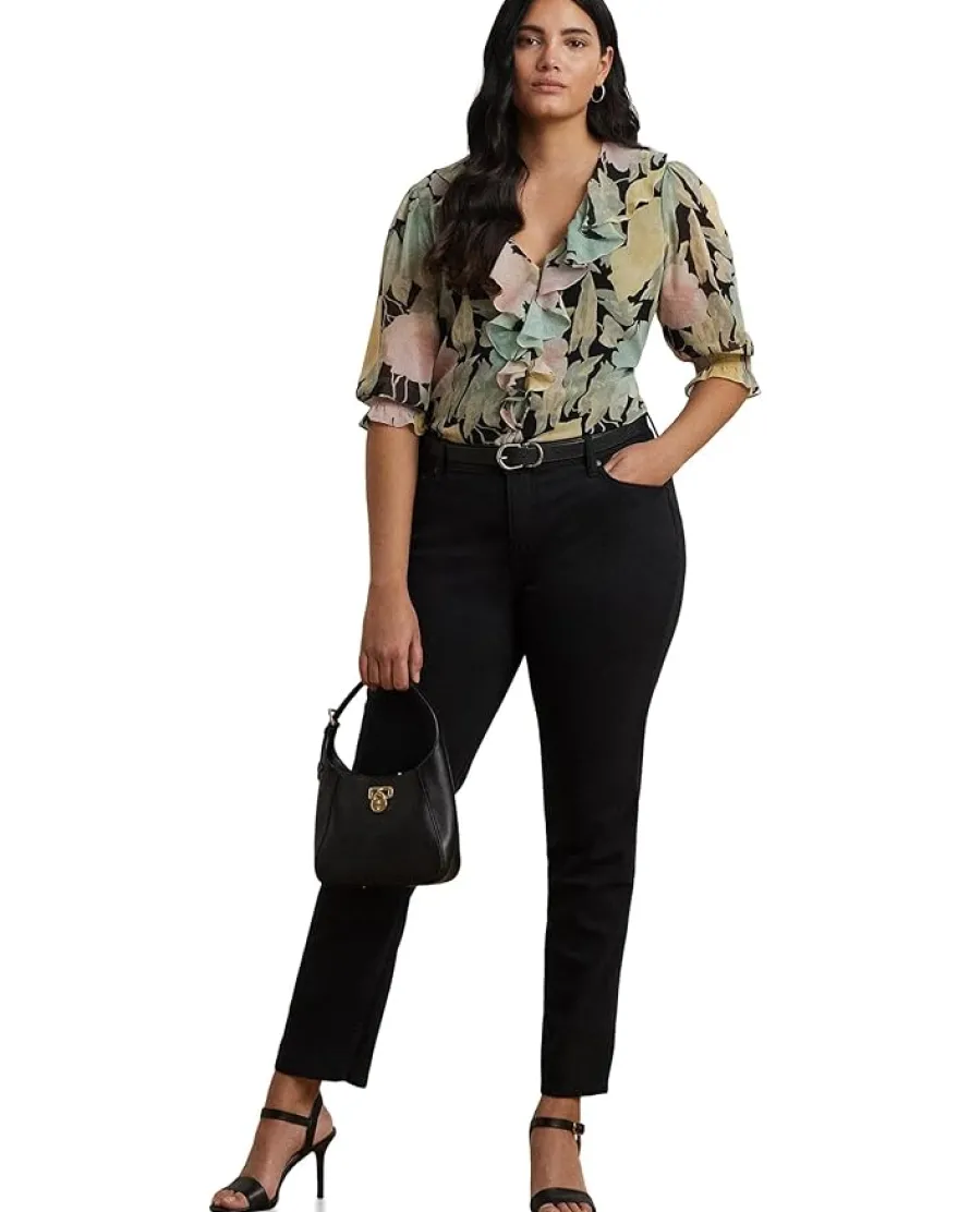 Plus Size Floral Georgette Ruffle-trim Blouse
