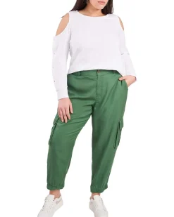 Plus Size Long Sleeve Cold-Shoulder Snap Top