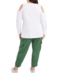 Plus Size Long Sleeve Cold-Shoulder Snap Top