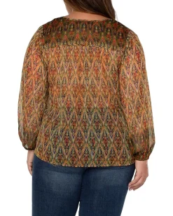 Plus Size Long Sleeve Double Layer Tie Front Woven Blouse