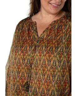 Plus Size Long Sleeve Double Layer Tie Front Woven Blouse