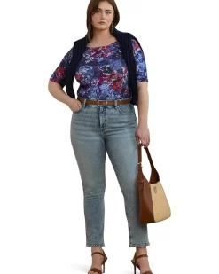 Plus Size Print Stretch Cotton Boatneck Tee