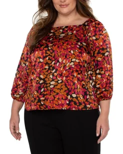 Plus Size Puff Sleeve Square Neck Woven Top