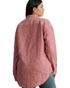 Plus Size Relaxed Fit Striped Linen Shirt